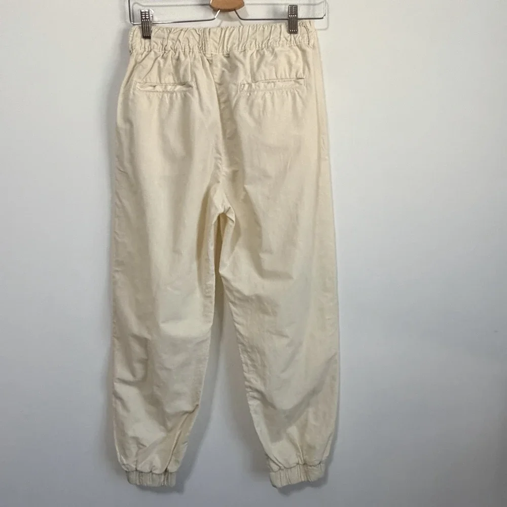 Zara Jogger Pants XS Pull On Linen Blend Belt Loops Casual Cream‎ Pockets Crop